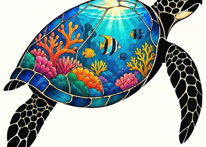 Stained Glass Sea Turtle Illustration