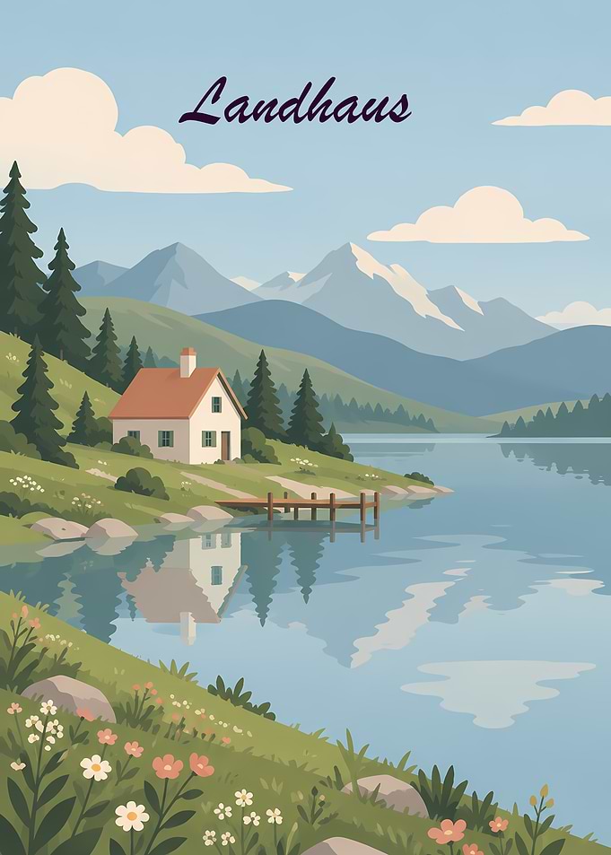 Landhaus Alpine Lake Landscape Poster
