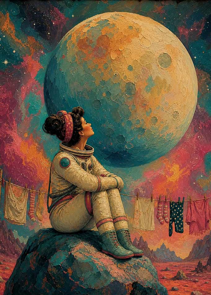 Astronaut Doing Laundry on Alien Planet