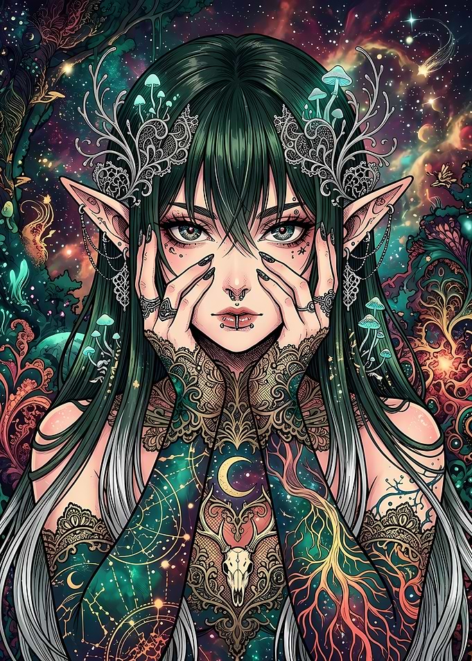 Ethereal Cosmic Elf with Mushroom Crown