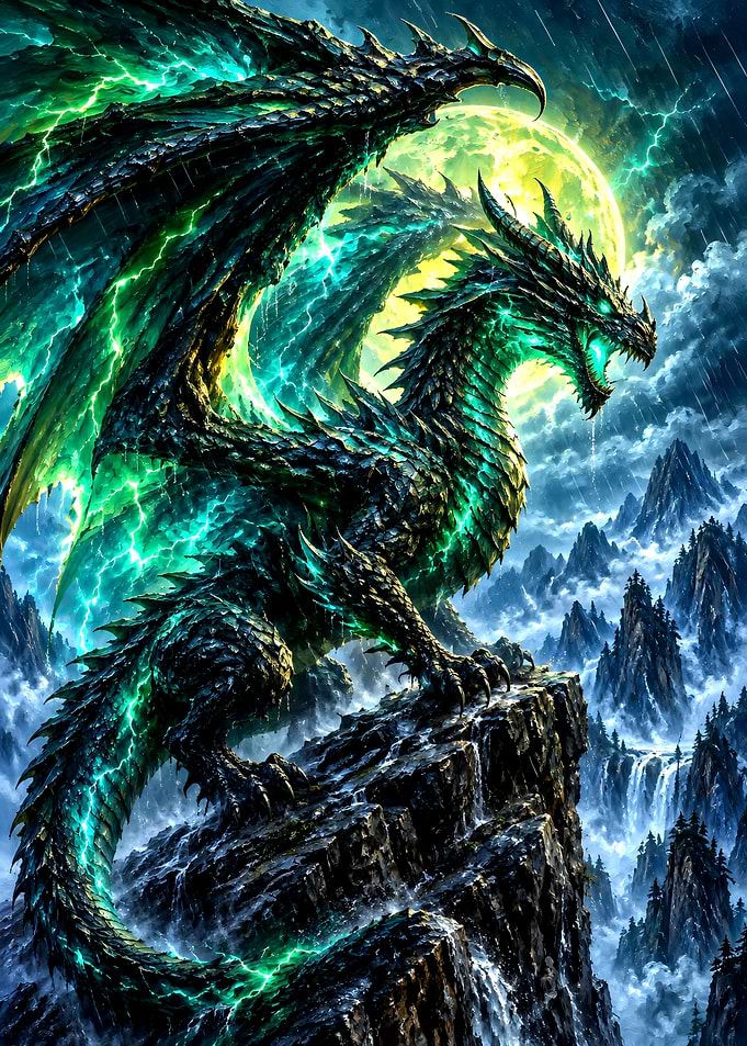 Electric Storm Dragon on Mountain Peak