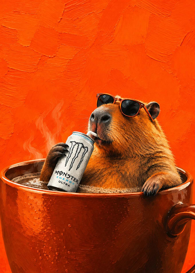 Cool Capybara Drinking Monster Energy