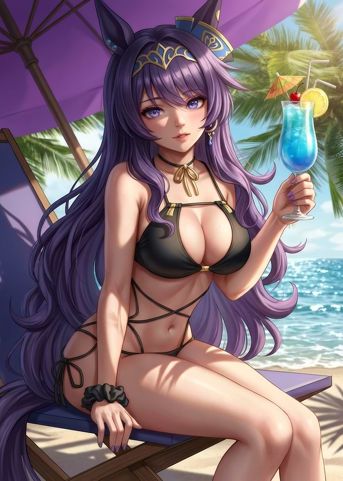 Anime Girl Relaxing on Beach