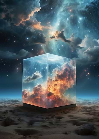 Surreal Cosmic Cube in Desert
