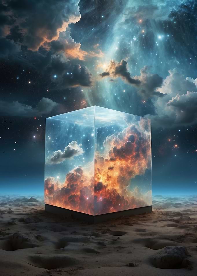 Surreal Cosmic Cube in Desert