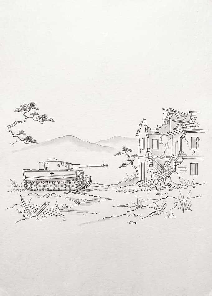 Tiger Tank in Ruined Landscape