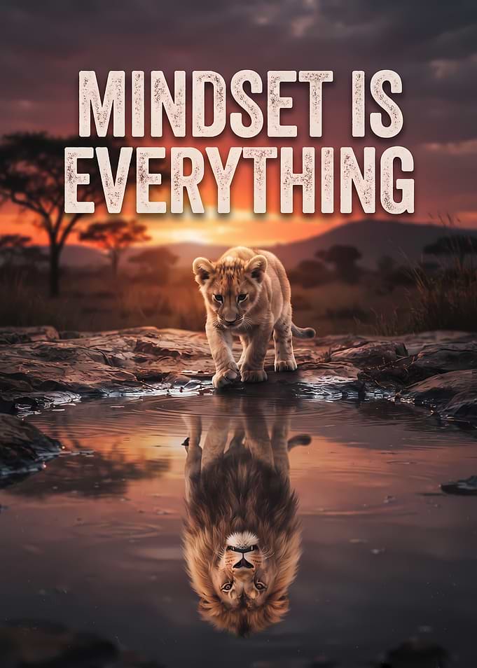 Mindset Is Everything Lion Reflection Poster