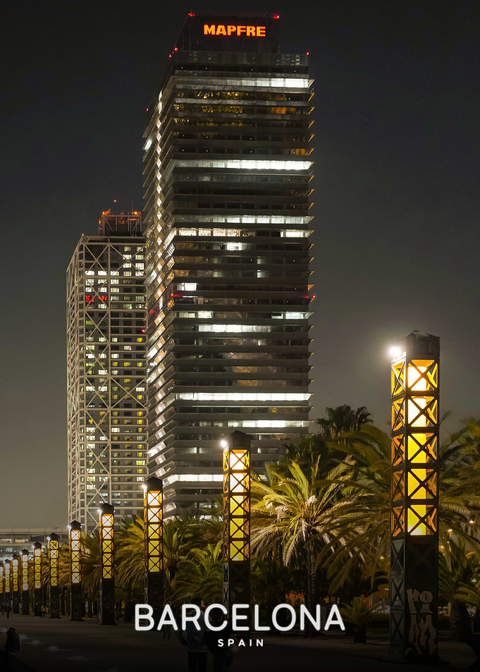 Night View of Barcelona Skyscrapers