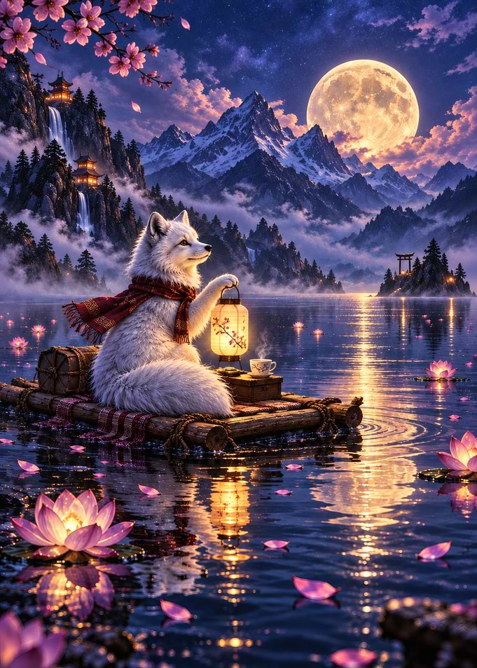 White Fox on a Peaceful Lake