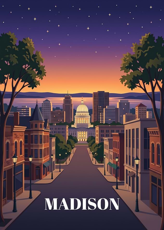 Madison Wisconsin Cityscape Travel Poster