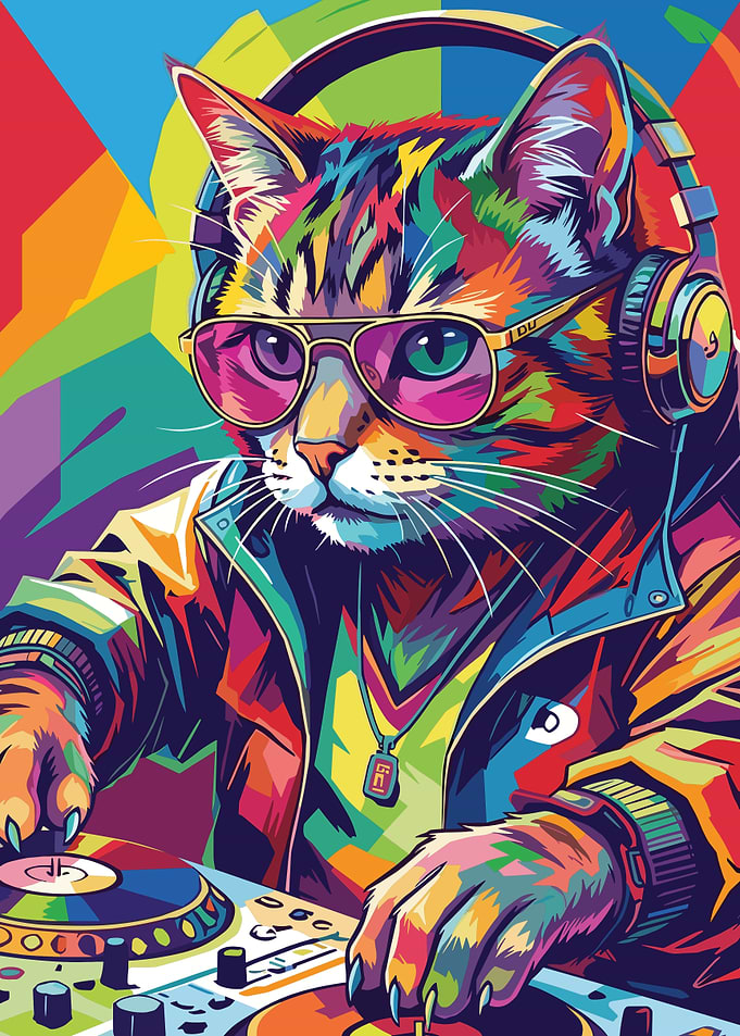 Colorful DJ Cat Pop Art