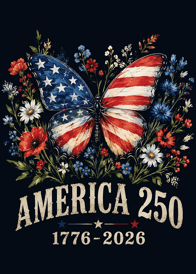 America 250 Butterfly Floral Design