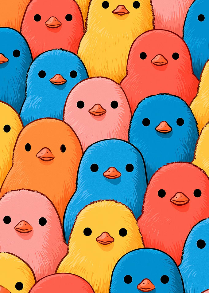 Colorful Crowd of Cute Chicks