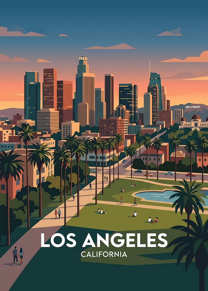 Los Angeles Cityscape Travel Poster