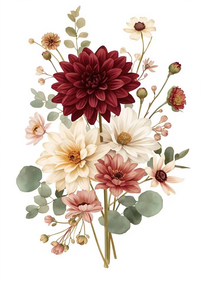 Elegant Dahlia and Eucalyptus Floral Bouquet