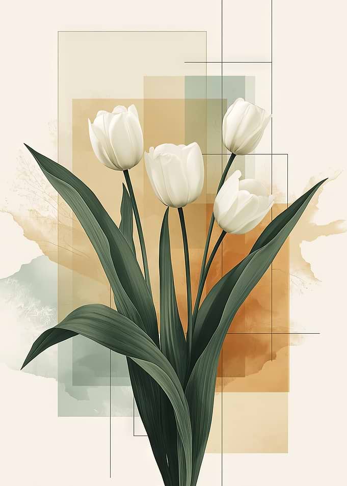 Abstract White Tulips Floral Art