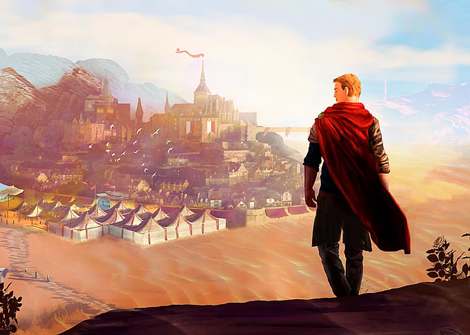 Hero Looking Over Fantasy Kingdom