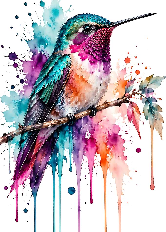 Vibrant Watercolor Hummingbird Illustration