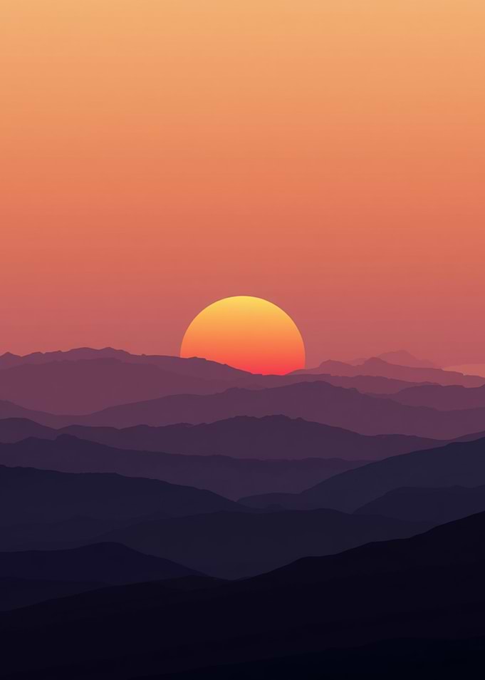 Minimalist Sunset Over Mountain Ranges