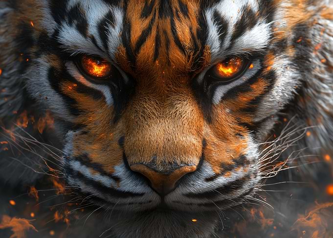 Fiery Tiger Eyes Close-up