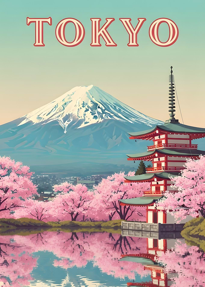 Tokyo Travel Poster with Mount Fuji