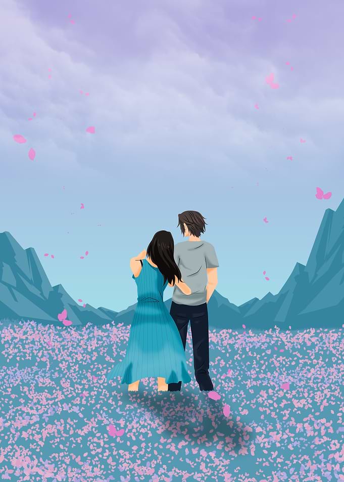 Anime Couple in Flower Field