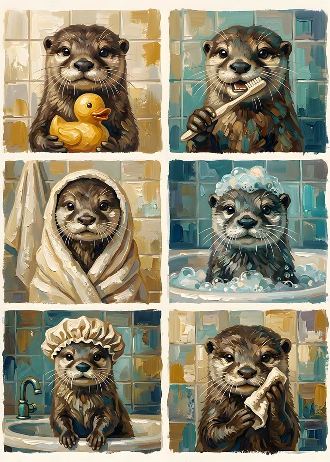 Cute Otter Bathroom Routine Art