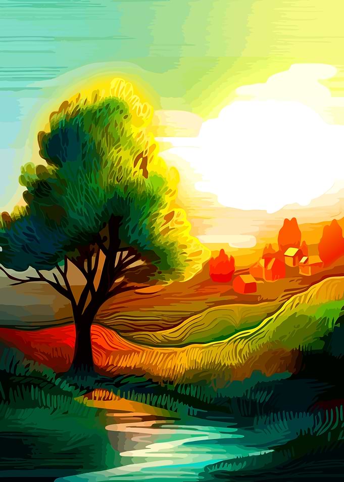 Vibrant Impressionist Landscape with Tree