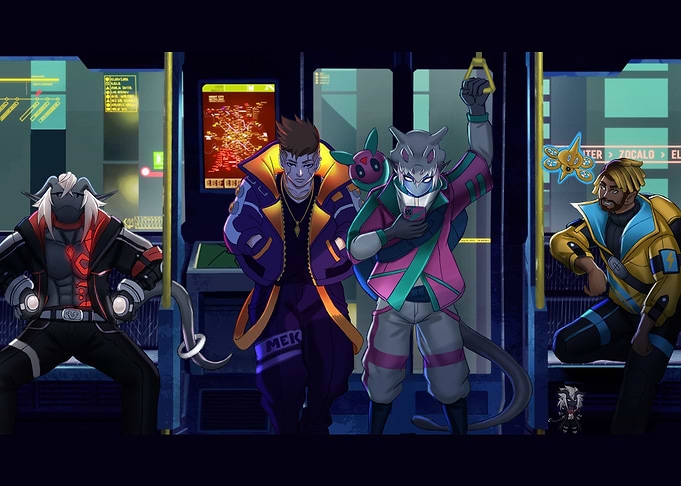 Cyberpunk Subway Commute Anime Illustration