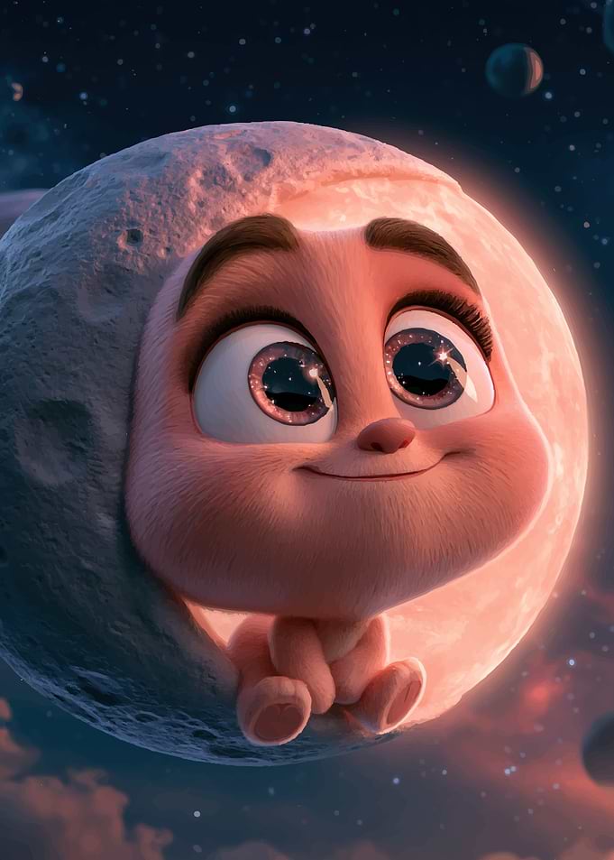 Cute Baby Creature Sitting on Moon