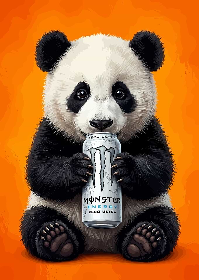 Cute Panda Holding Monster Energy Drink