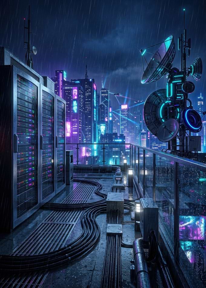 Cyberpunk Rooftop Server Station