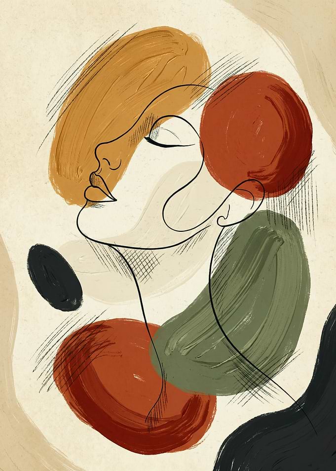 Woman Portrait Abstract Art Boho Line Art