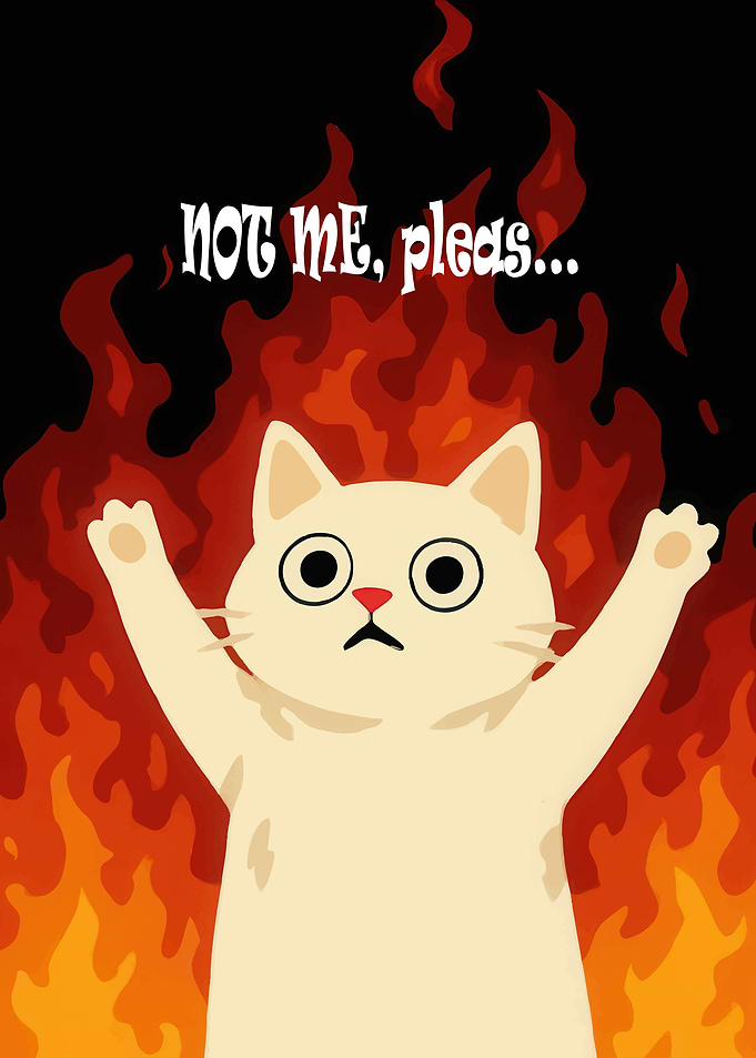 Funny Cat in Fire Illustration