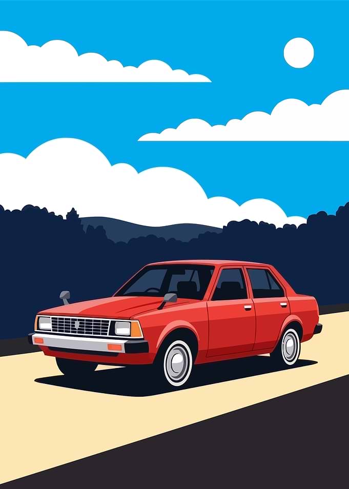 Red Vintage Sedan Illustration