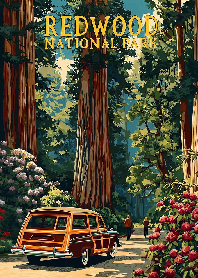 Redwood National Park Travel Retro Poster