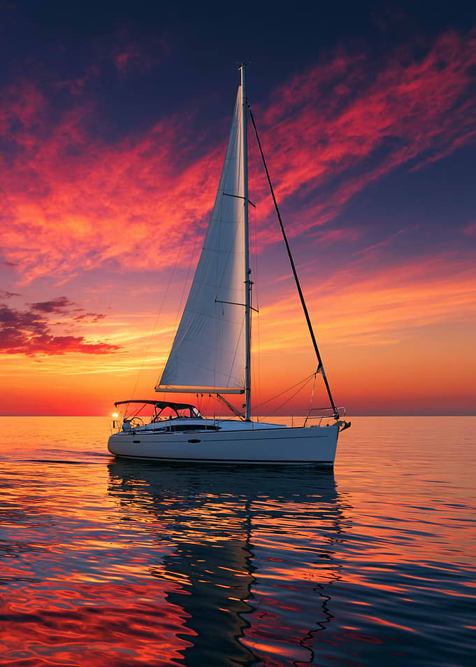 Sailboat at Sunset on Calm Water