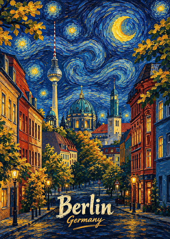 Starry Night Over Berlin Cityscape