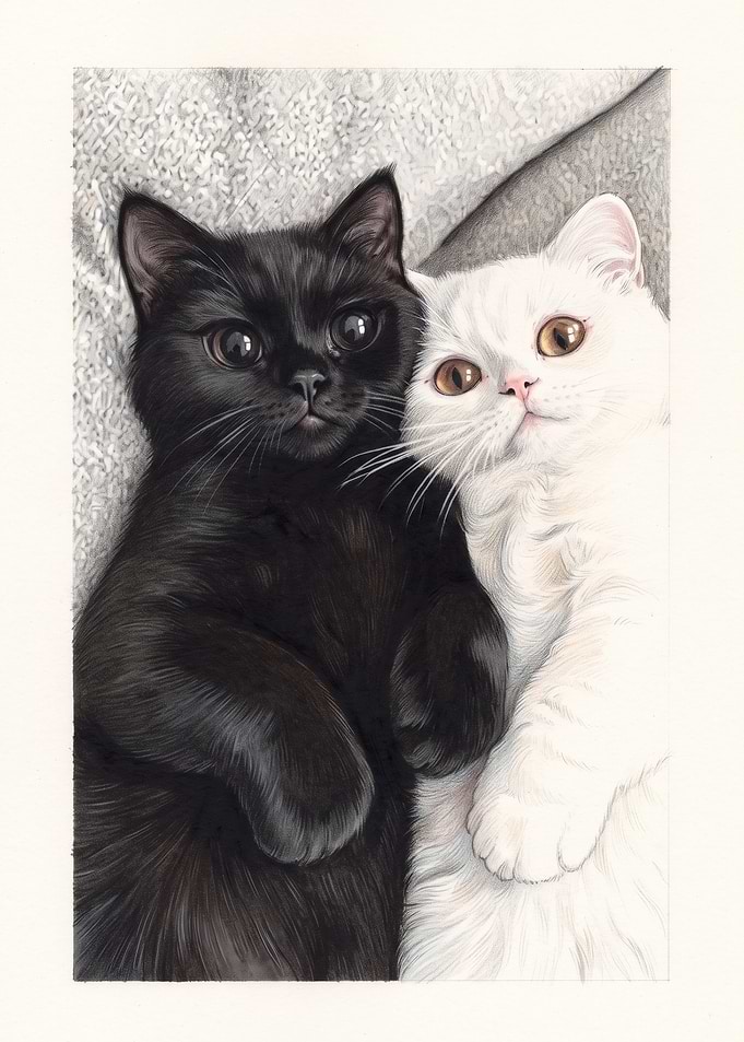 Black and White Cats Cuddling