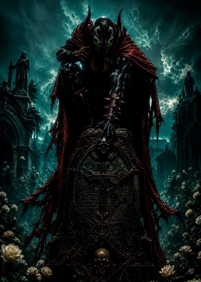 Spawn Crouching on a Gravestone