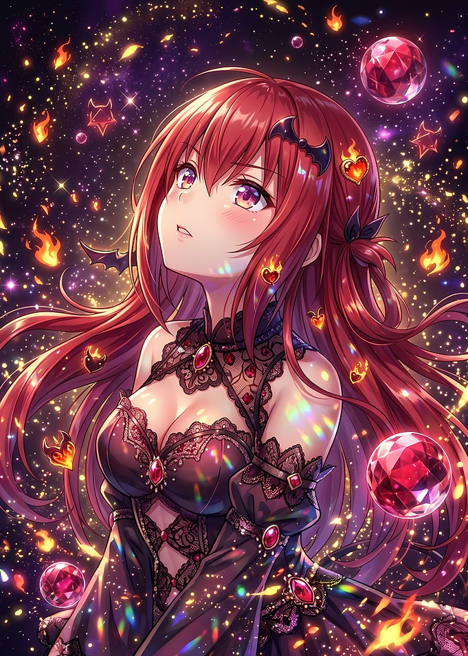 Anime Girl with Red Hair and Magic