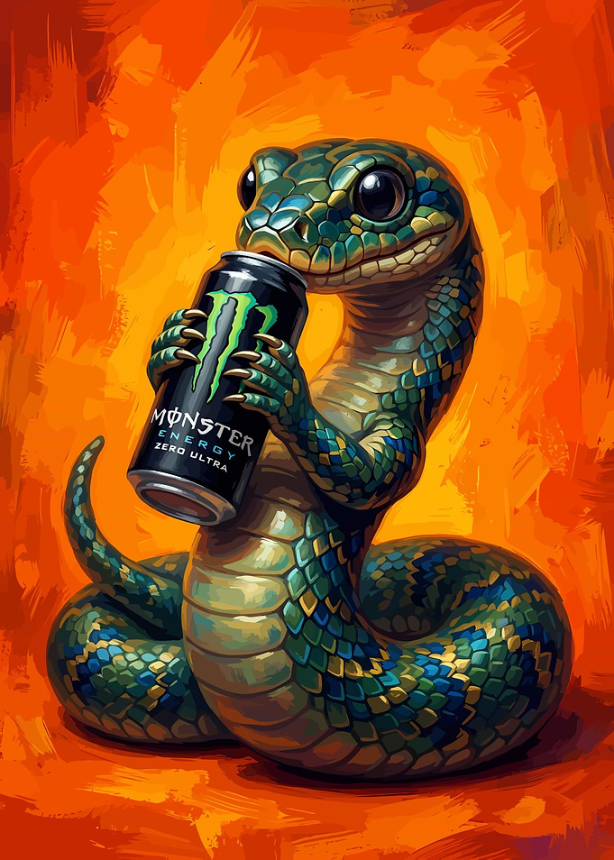 Cute Snake Drinking Monster Energy