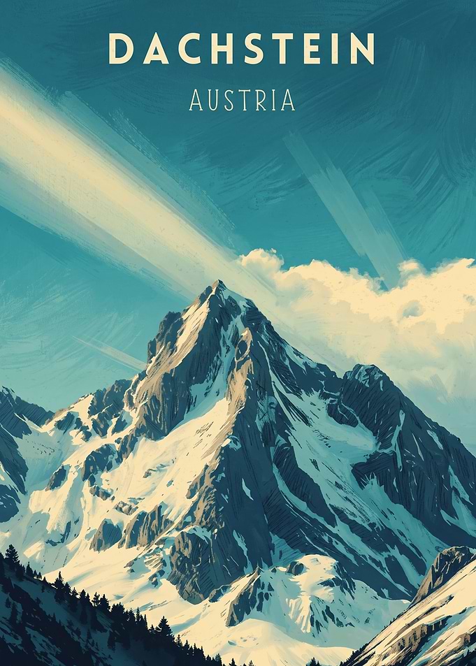 Dachstein Austria Mountain Vintage Travel Poster
