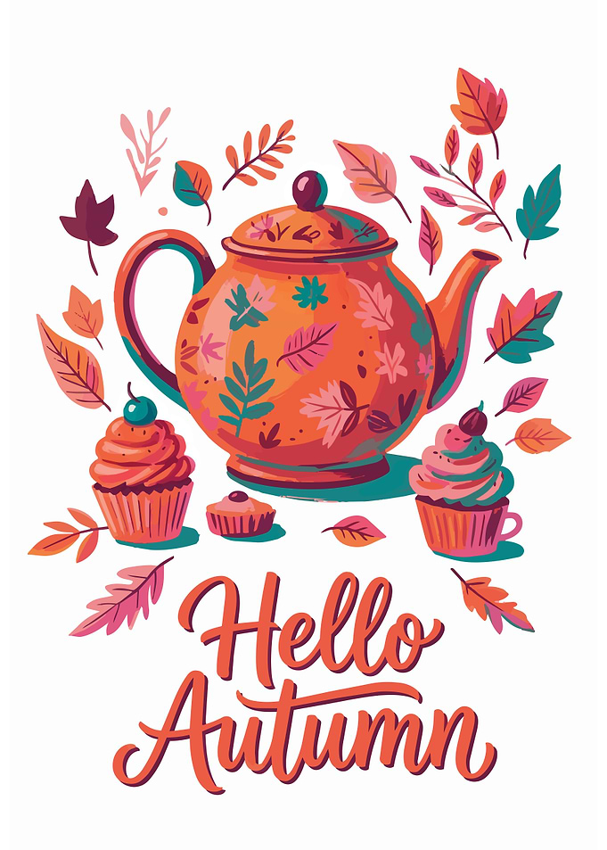 Hello Autumn Teapot and Cupcakes