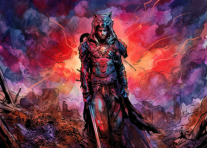 Warrior in Wolf Pelt Armor