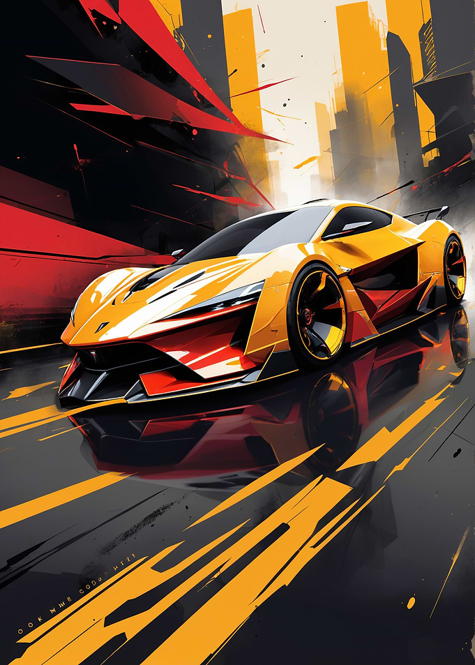 Futuristic Yellow and Red Sports Car