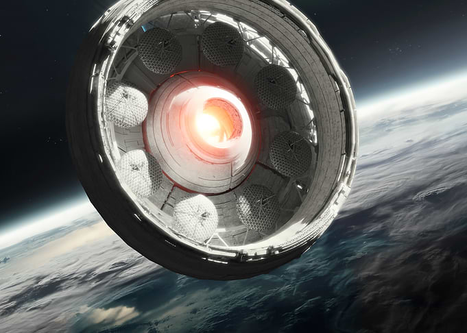 Futuristic Space Station Orbiting Earth