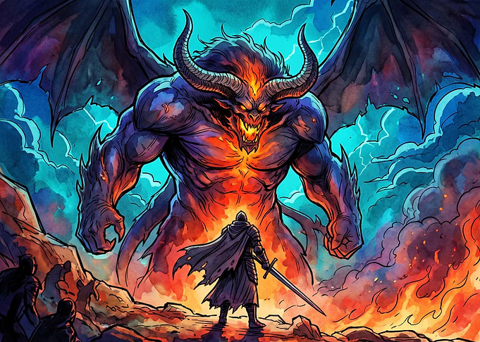 Knight Facing a Massive Demon