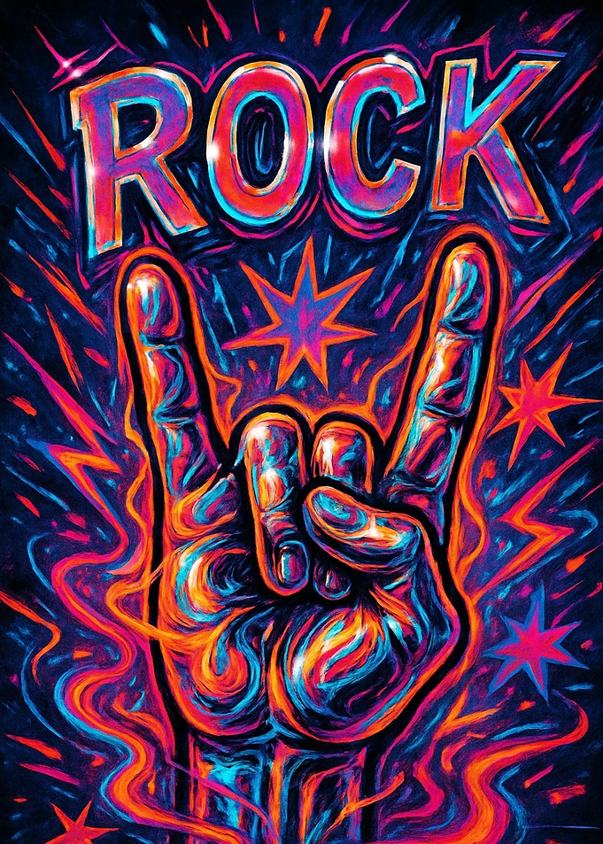 Vibrant Neon Rock Hand Sign Poster