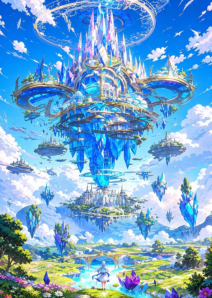Floating Crystal Kingdom Fantasy Landscape